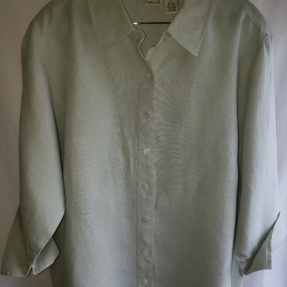 linden hill Tops - Linden Hill 100% Linen Button up shirt top blouse Olive women’s size X.
